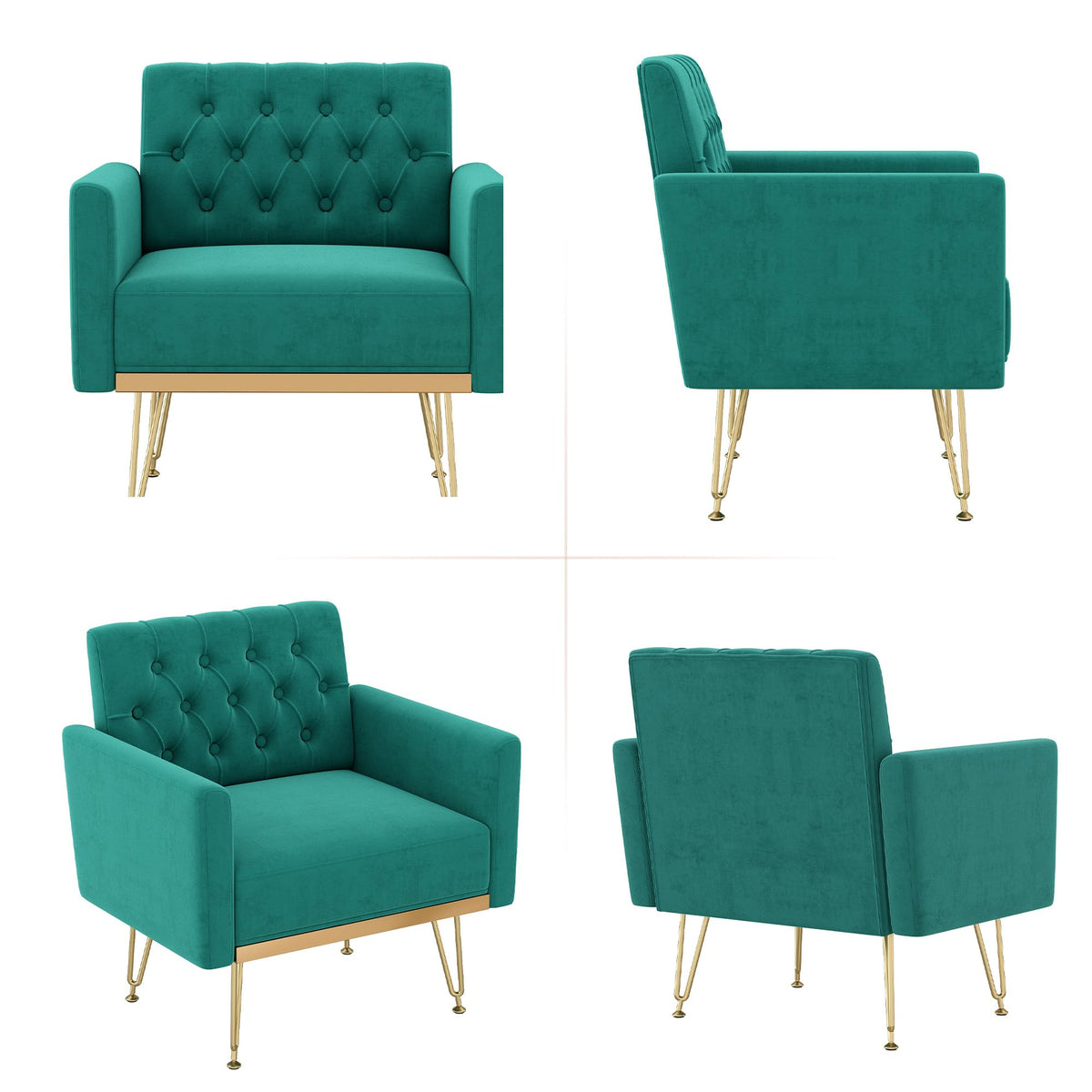 Oversized Velvet Tufted Accent Chair with Gold Legs E256
