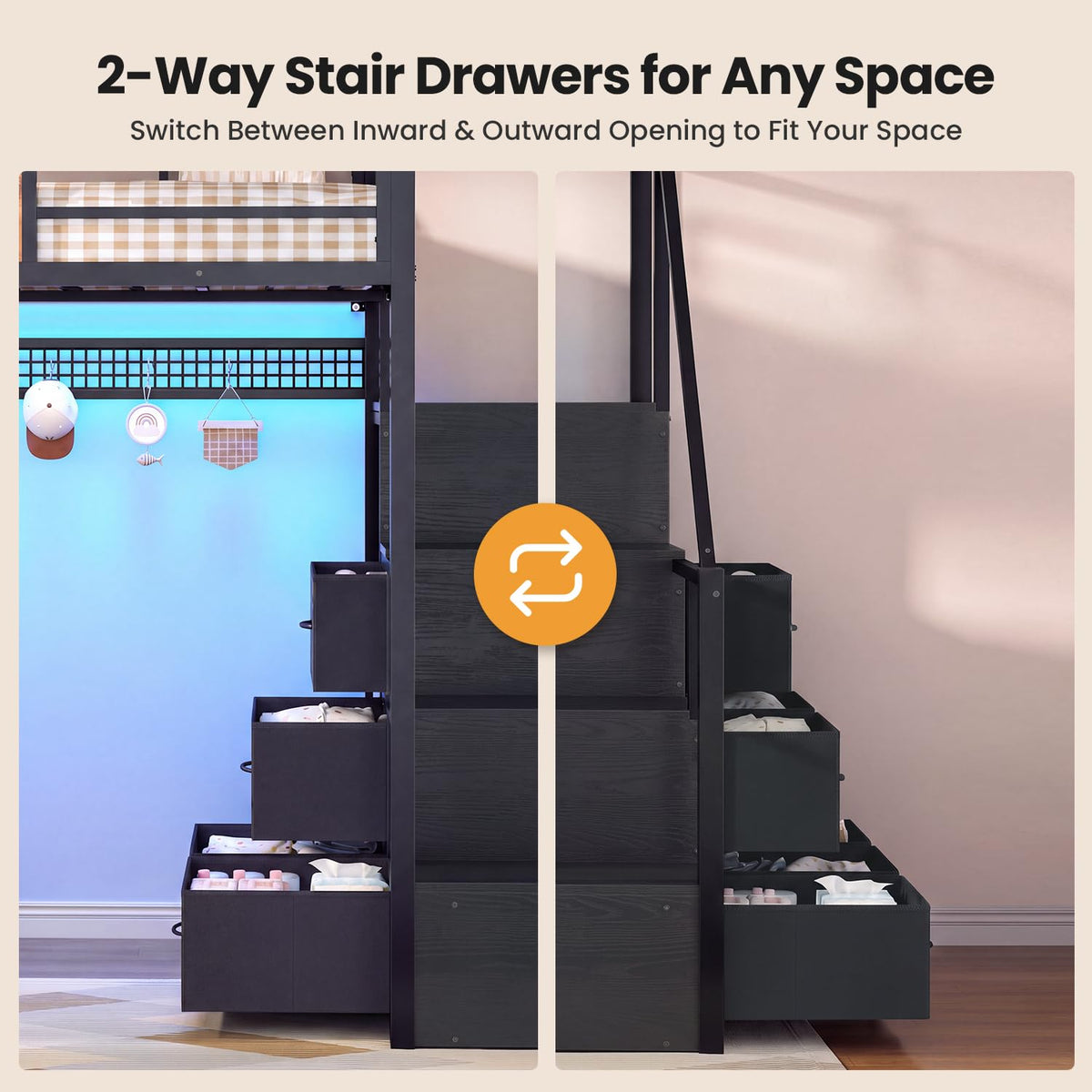 Full Size Loft Bed with Desk and Storage Stairs B33569