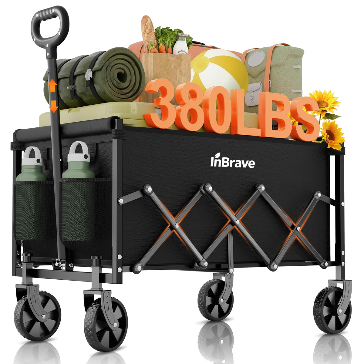 Collapsible Wagon Cart with All-Terrain Wheels, Black B598