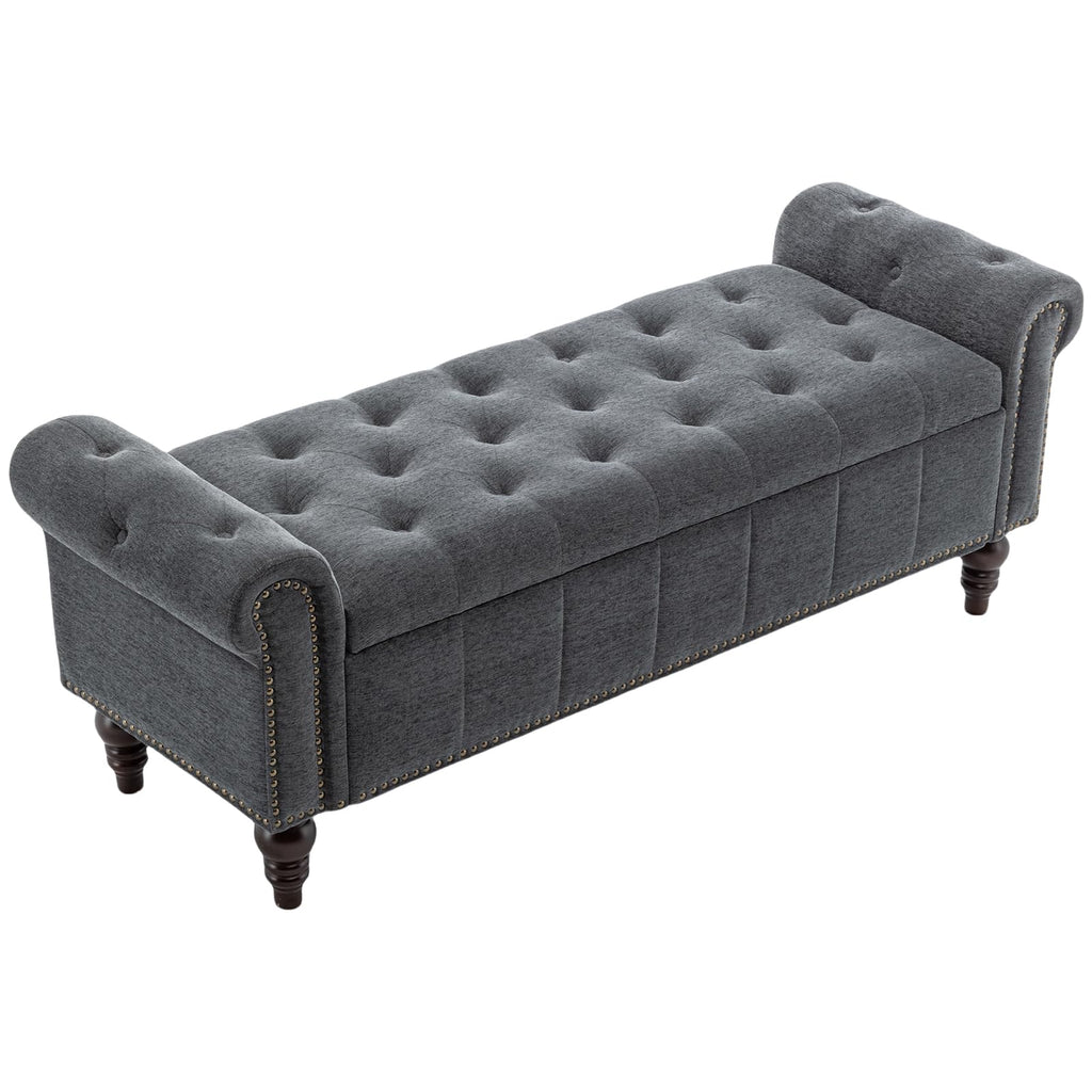 58" Chenille Storage Bench F510370