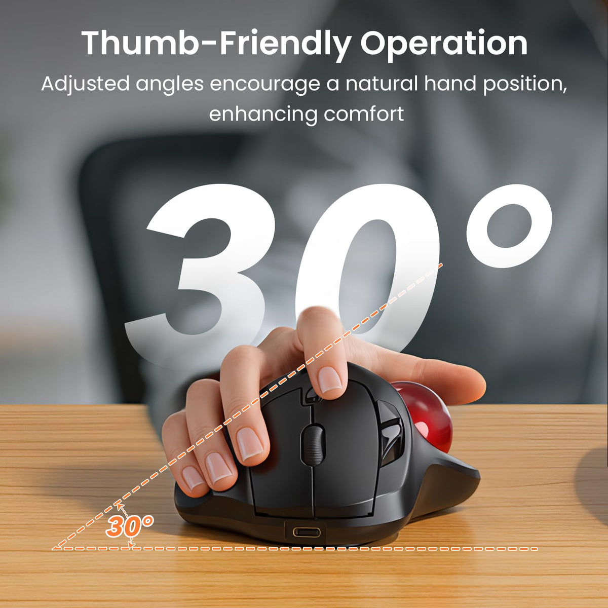 Wireless Rechargeable Thumb Control Trackball Mouse F9692