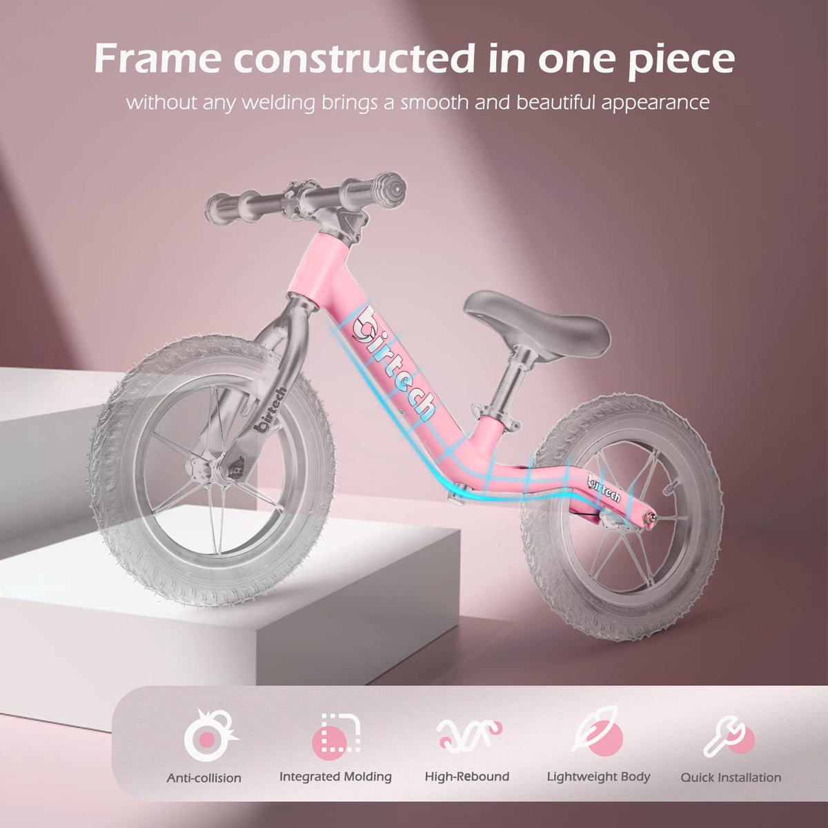 12" No Pedal Balance Bike with Inflatable Rubber Tires W8954