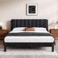 Full Size Metal Platform Bed Frame with Velvet Black Headboard and Footboard U6013