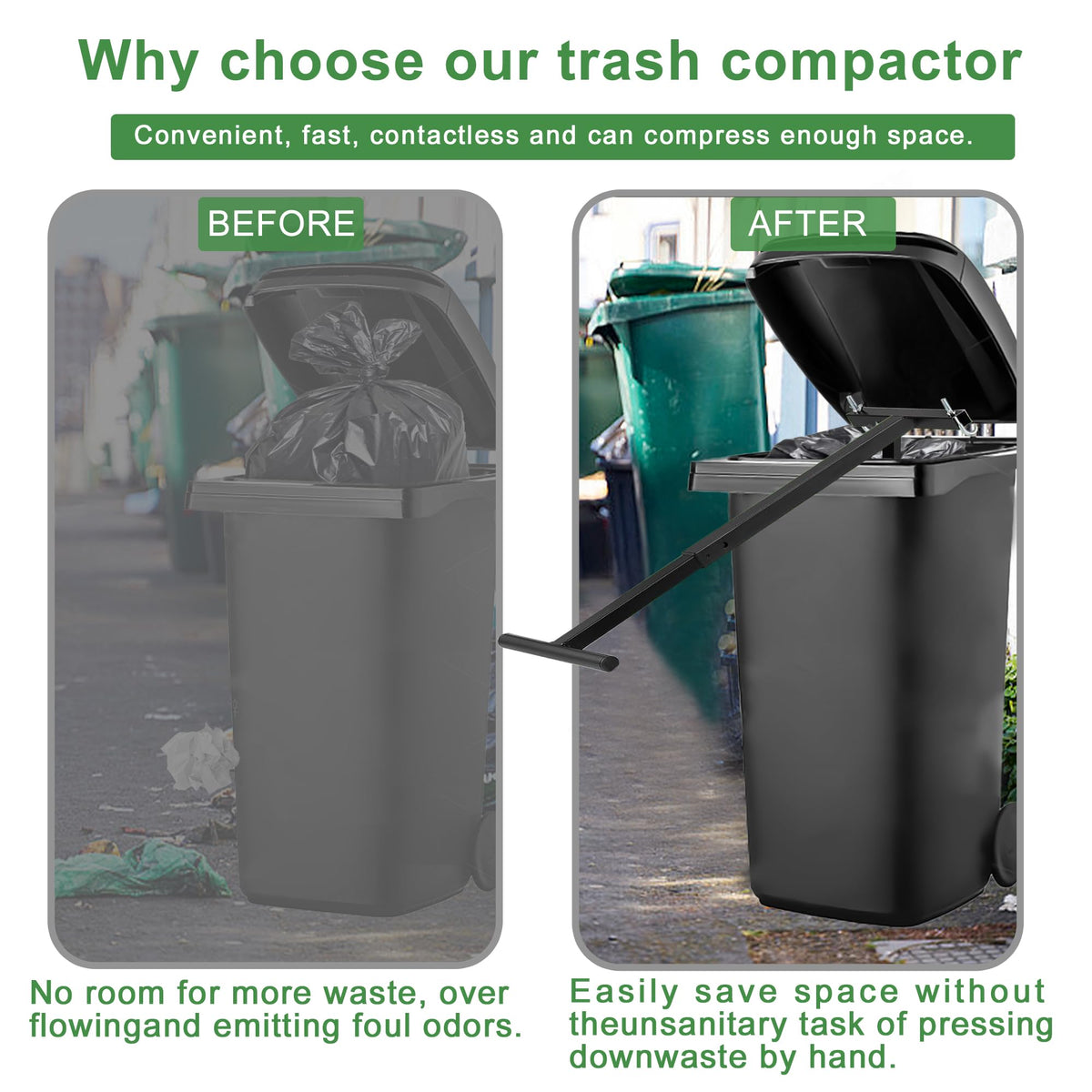 Black Manual Trash Compactor Adjustable Handle B817719