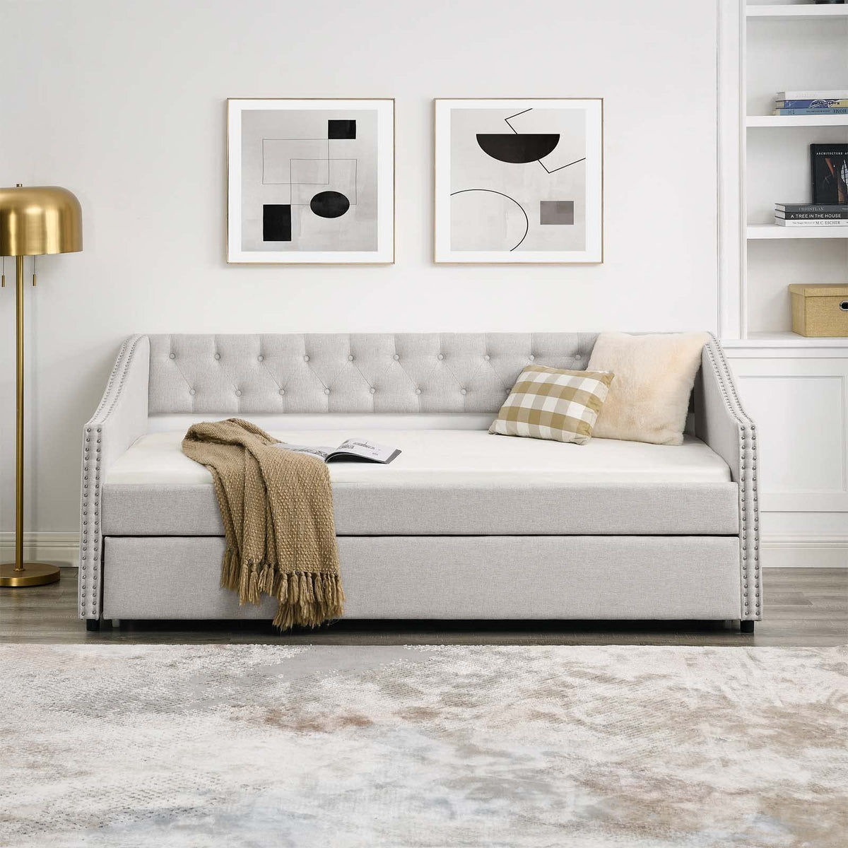 Velvet Upholstered Twin Size Daybed with Trundle Y2980
