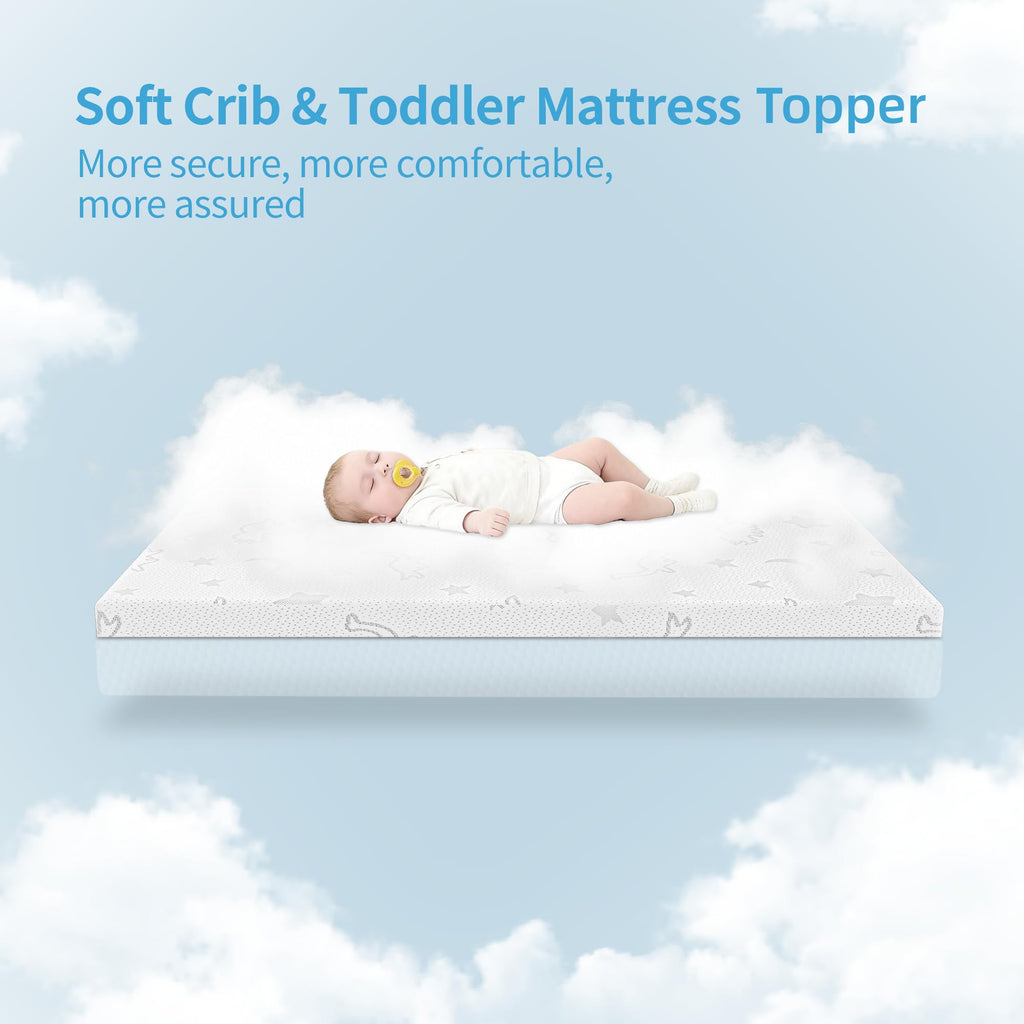 2" High Density Foam Crib Mattress Topper with Waterproof Washable Cover H788