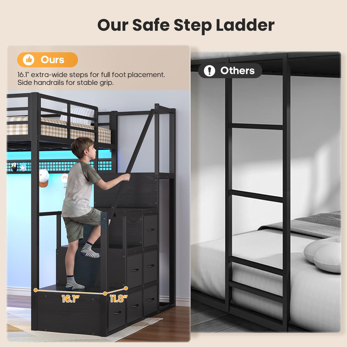 Full Size Loft Bed with Desk and Storage Stairs B33569