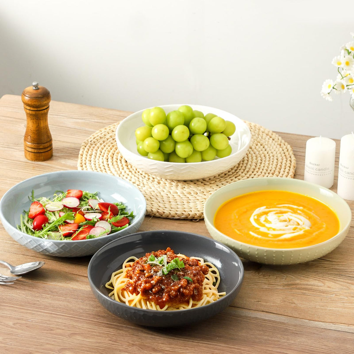 9.1'' 42 OZ Ceramic Pasta Bowls Set of 4 X299