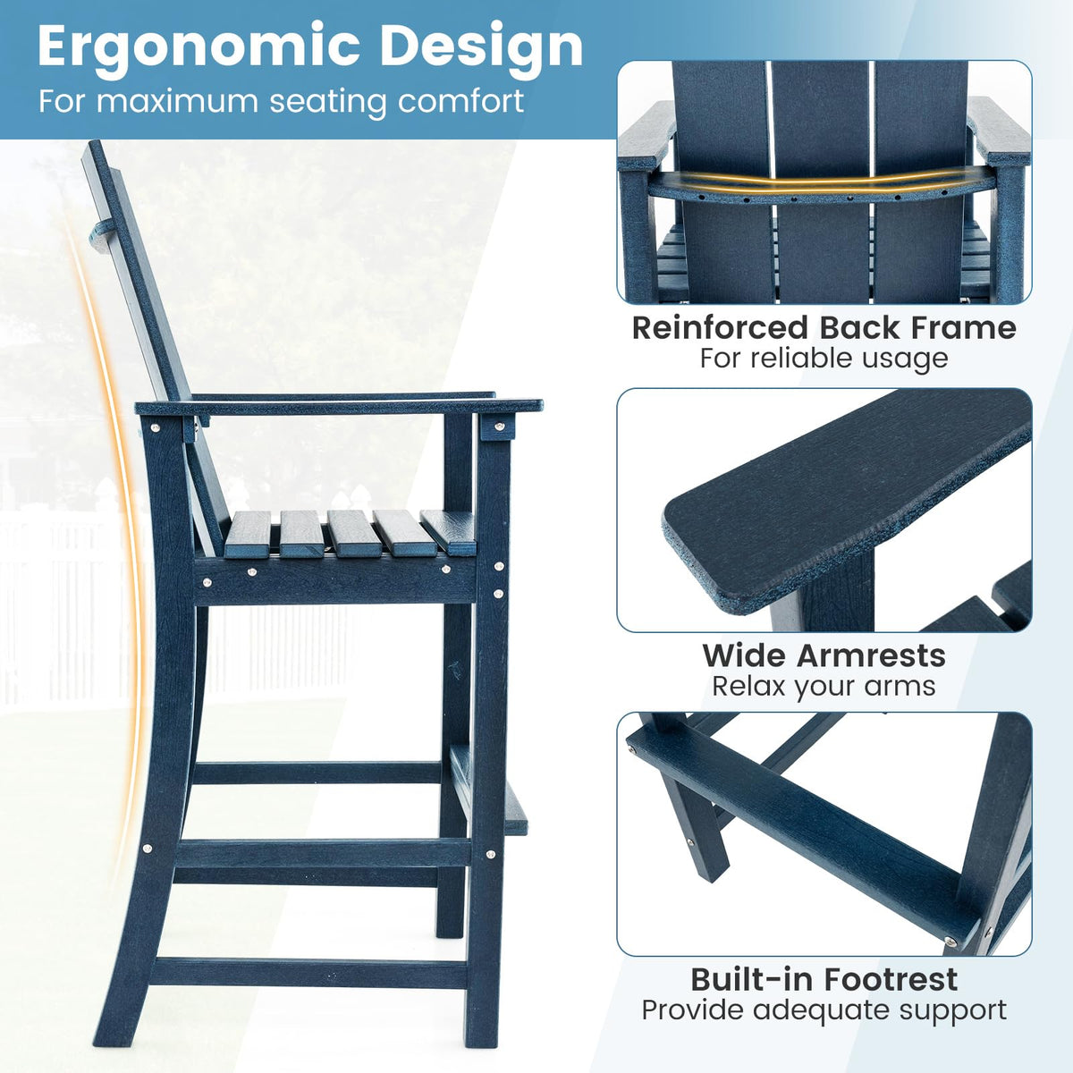 52” Tall HDPE Adirondack Chair Set of 4 Navy E73032