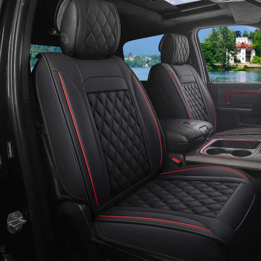 Waterproof Synthetic Leather Car Seat Covers 5PCS Full Set Black Red N315616