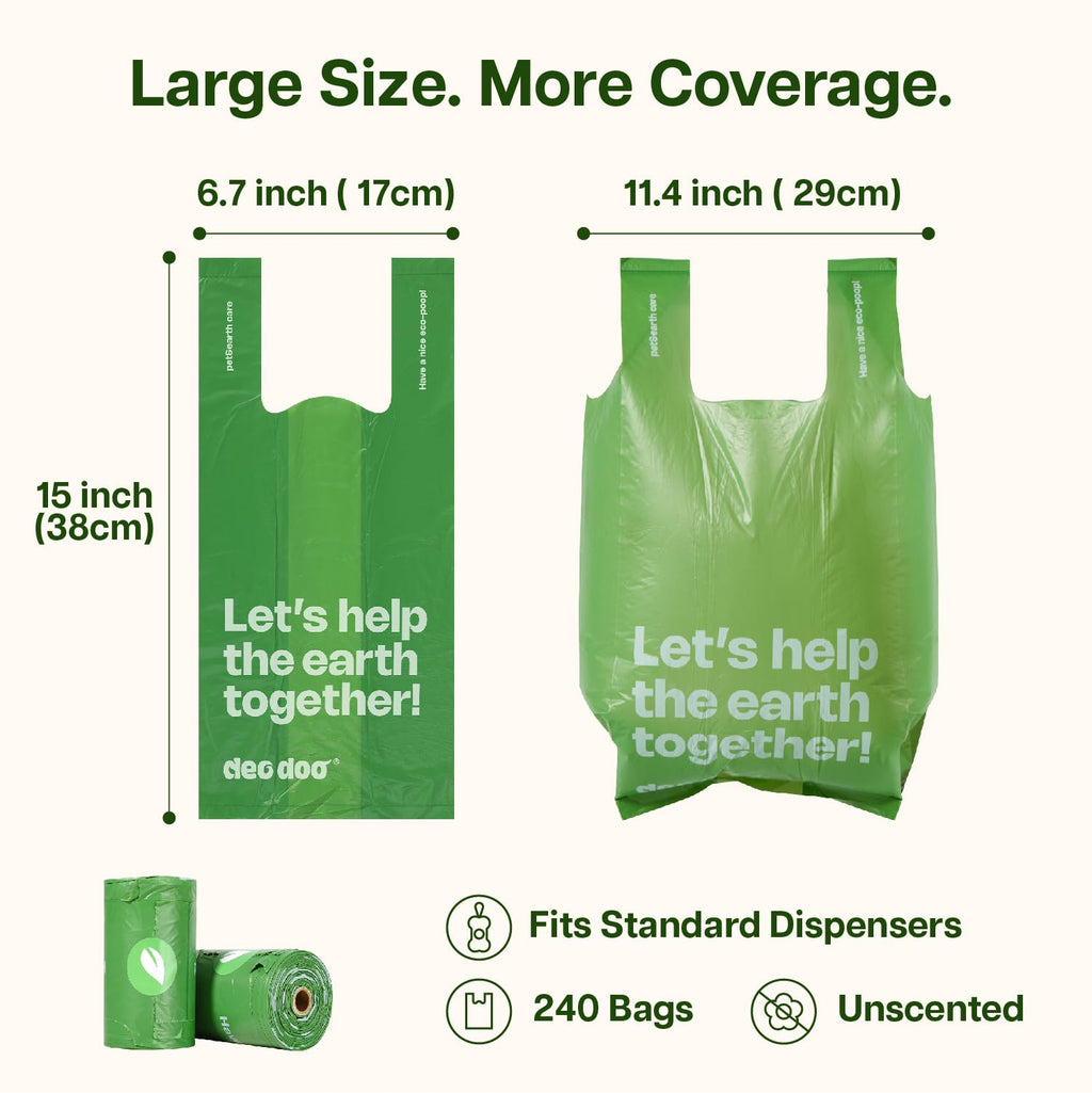 Dog Poop Bags with Handles, Large Size, 240 Bags, Unscented F99267
