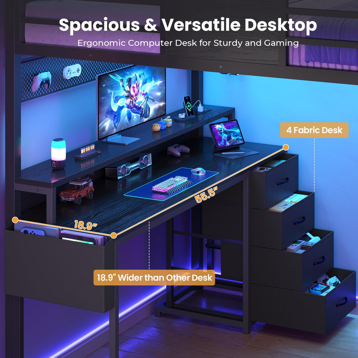 Full Size Loft Bed with Desk and Storage Stairs B33569