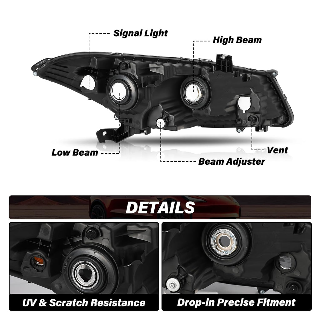 Headlight Assembly Replacement Chrome Housing with Amber Reflector E5648