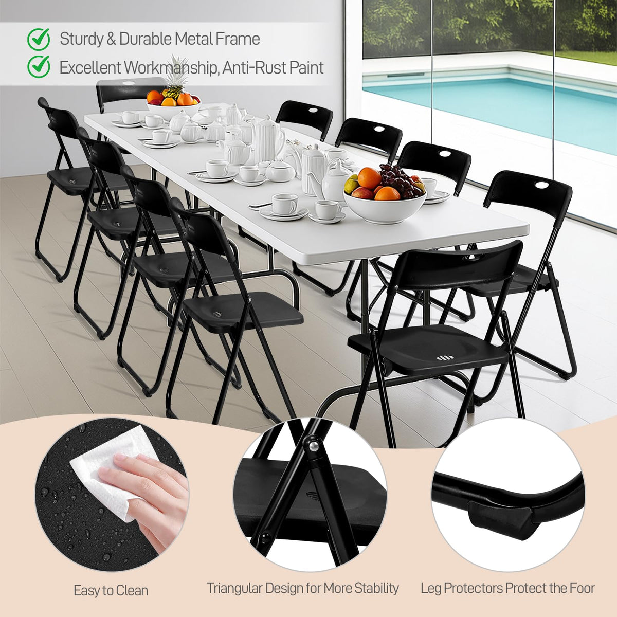 10 PCS Black Plastic Folding Chair T198422