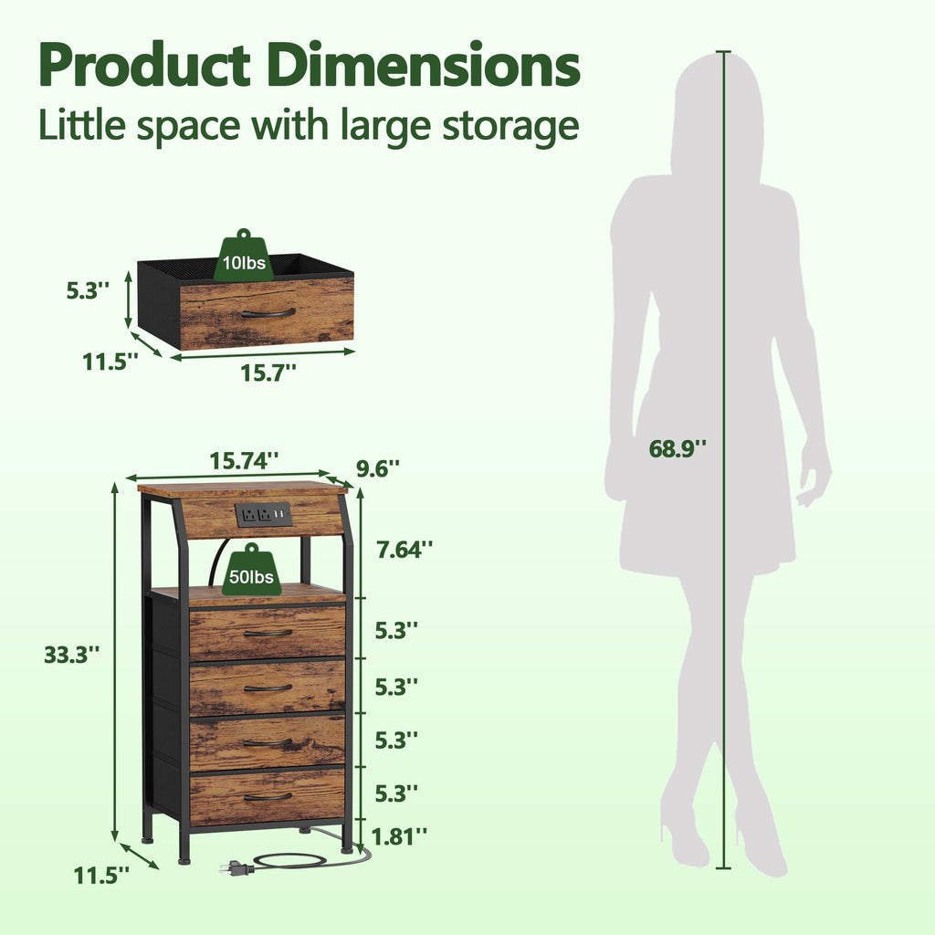 4 Drawer Night Stand with Charging Station U529