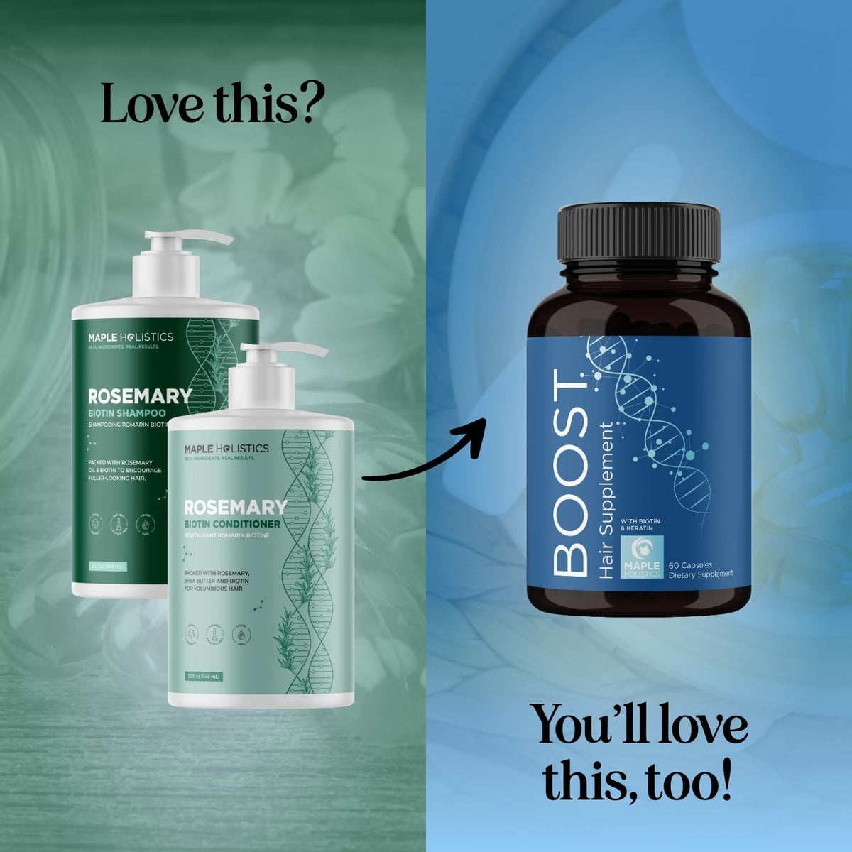 Biotin Rosemary Shampoo and Conditioner Set 32 Fl Oz Each K227