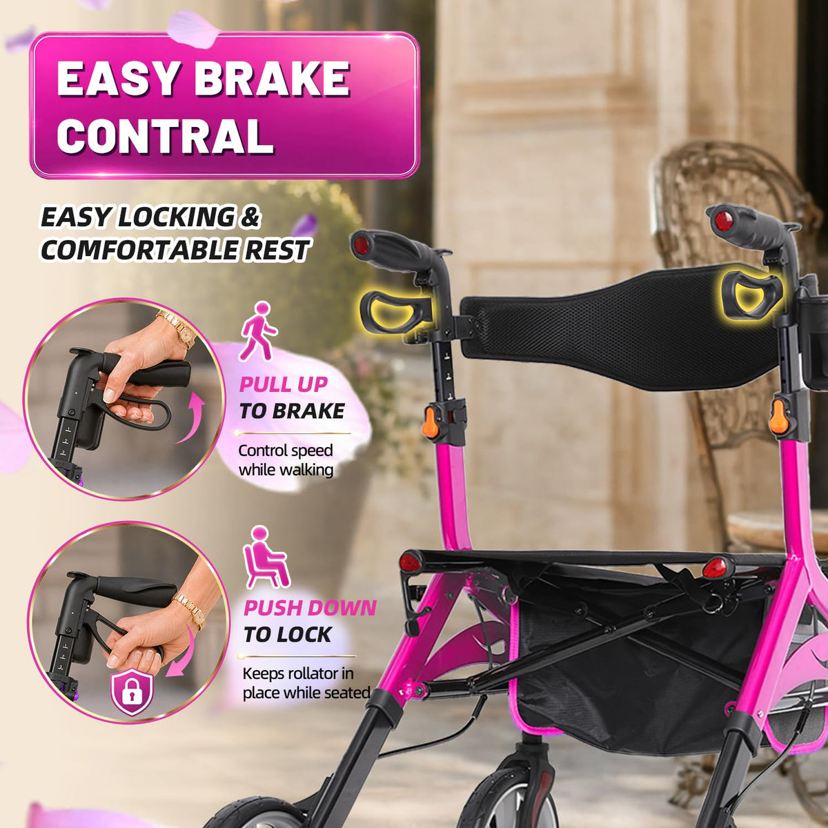 Foldable Lightweight Aluminum Rollator Walker with Seat H568035