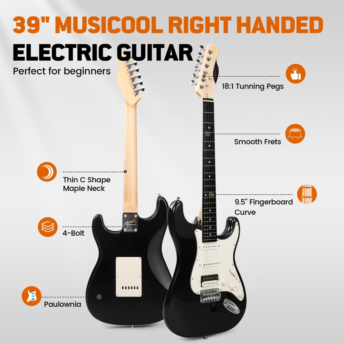 39" Beginner Electric Guitar Starter Kit with Amp Black R2692