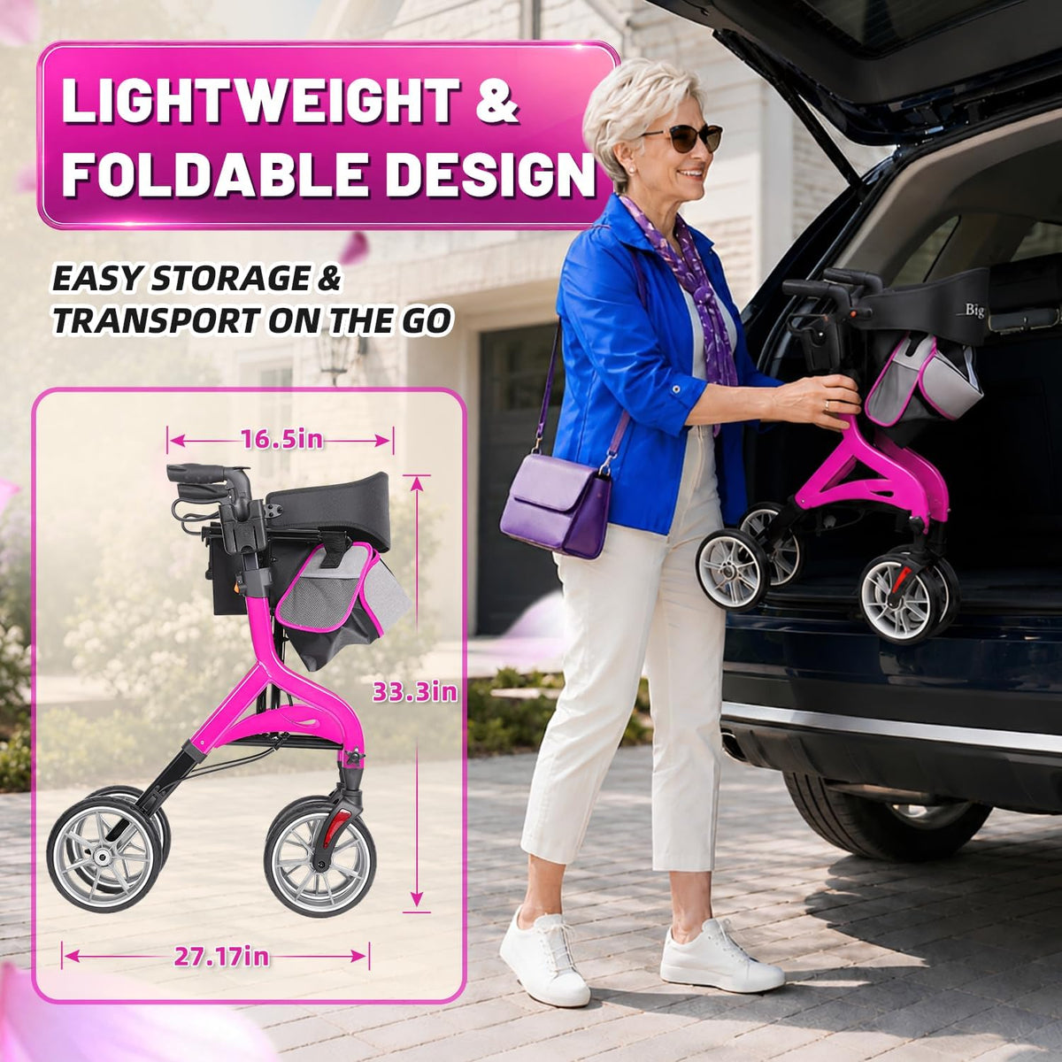 Foldable Lightweight Aluminum Rollator Walker with Seat H568035