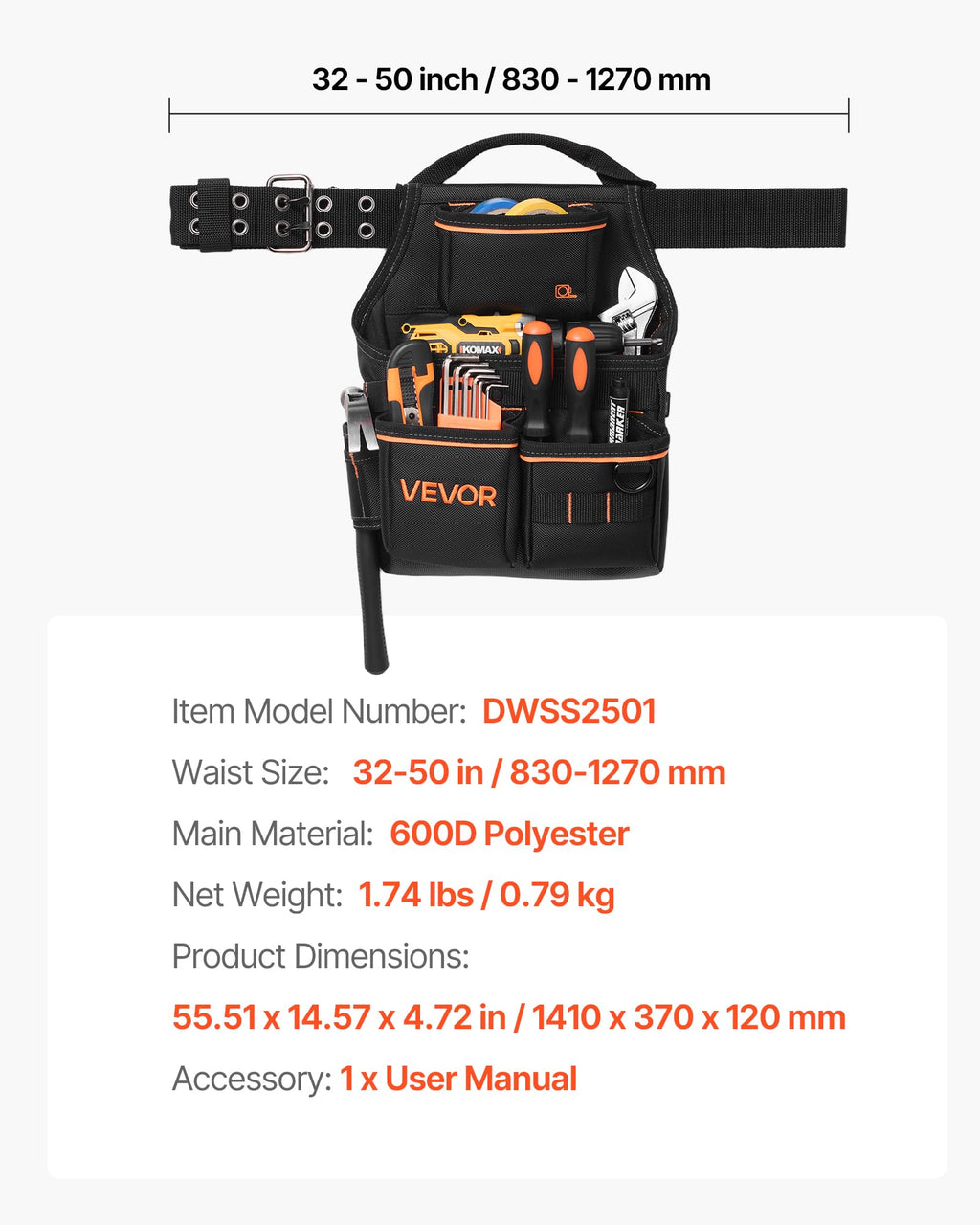 14 Pockets Heavy Duty Adjustable Tool Pouch with Belt D554