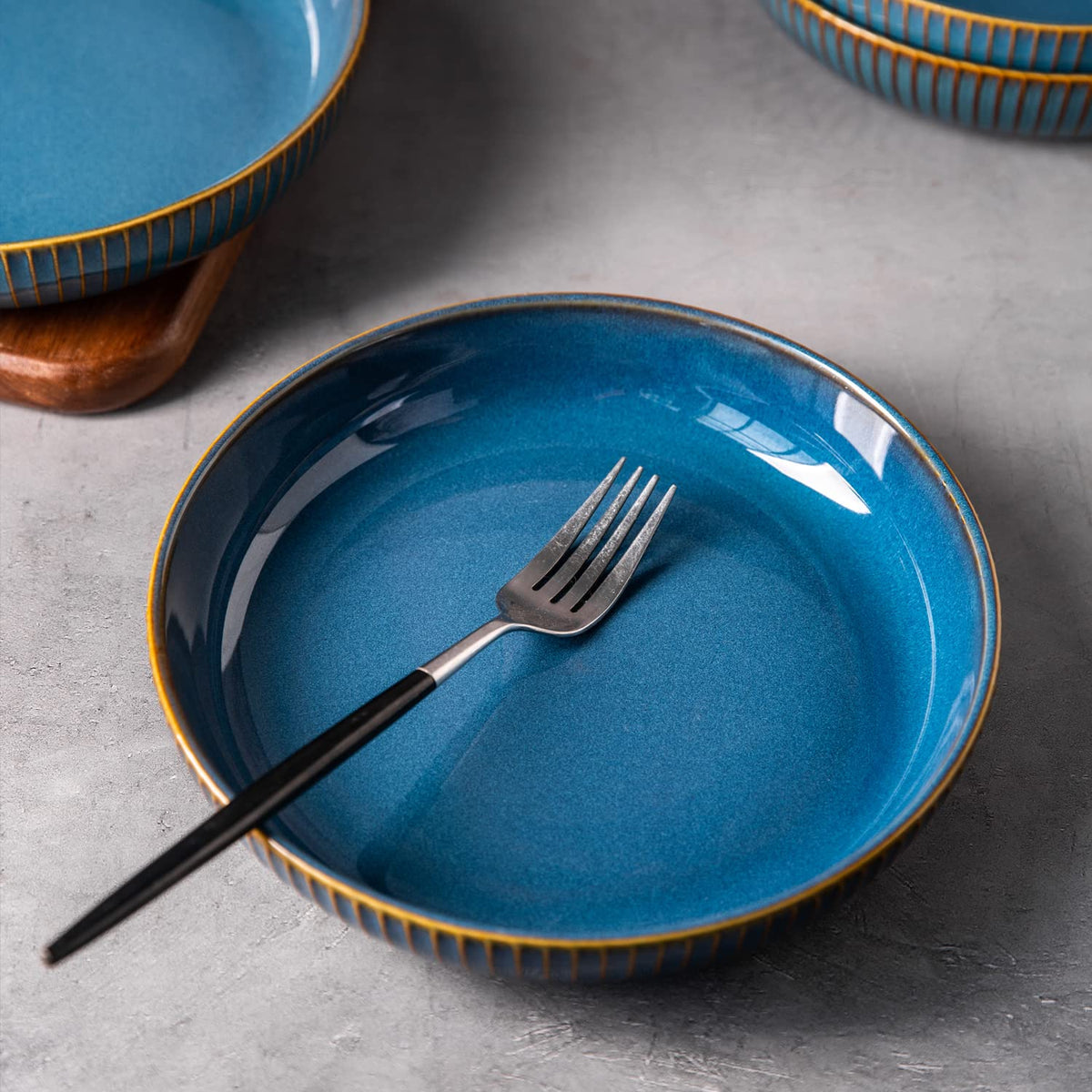 4 Pcs 35 Ounces 8.5 Inch Porcelain Pasta Bowls Blue J4214