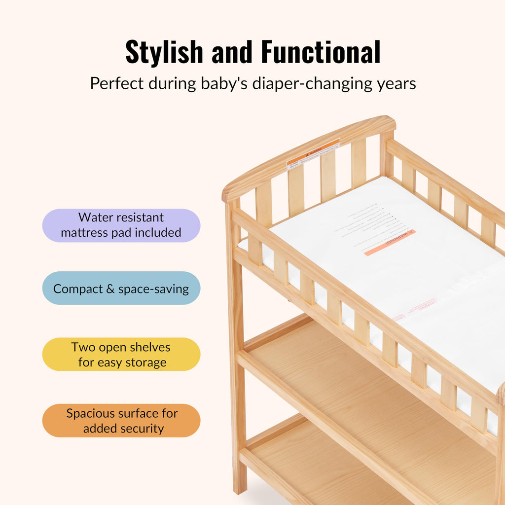 Compact Portable Pinewood Changing Table with Safety Rails G401