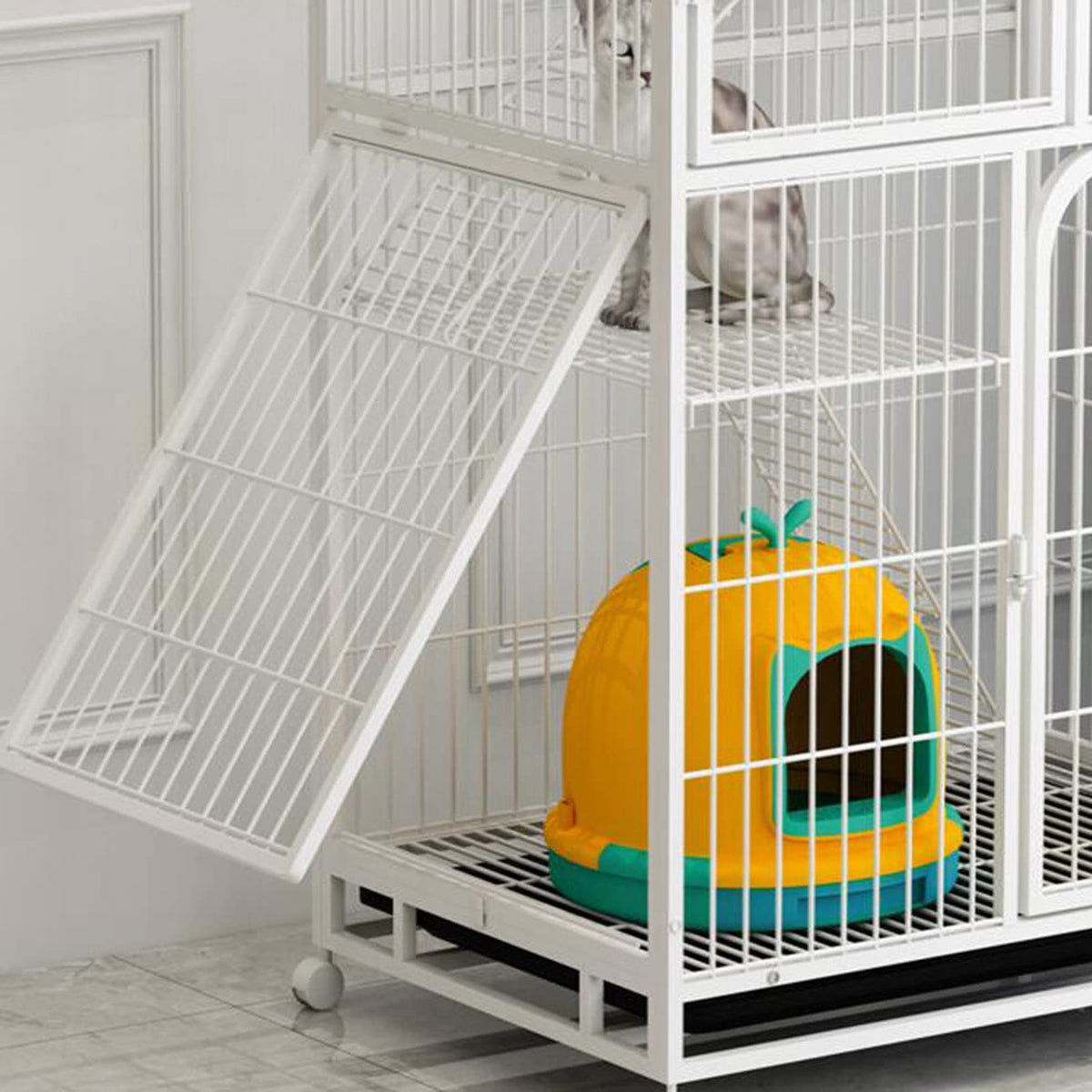 3-Tier Metal Wire Cat Cage with Hammock and Casters K90841