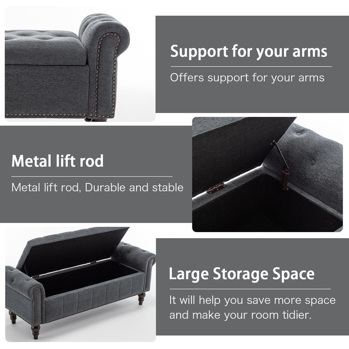 58" Chenille Storage Bench F510370