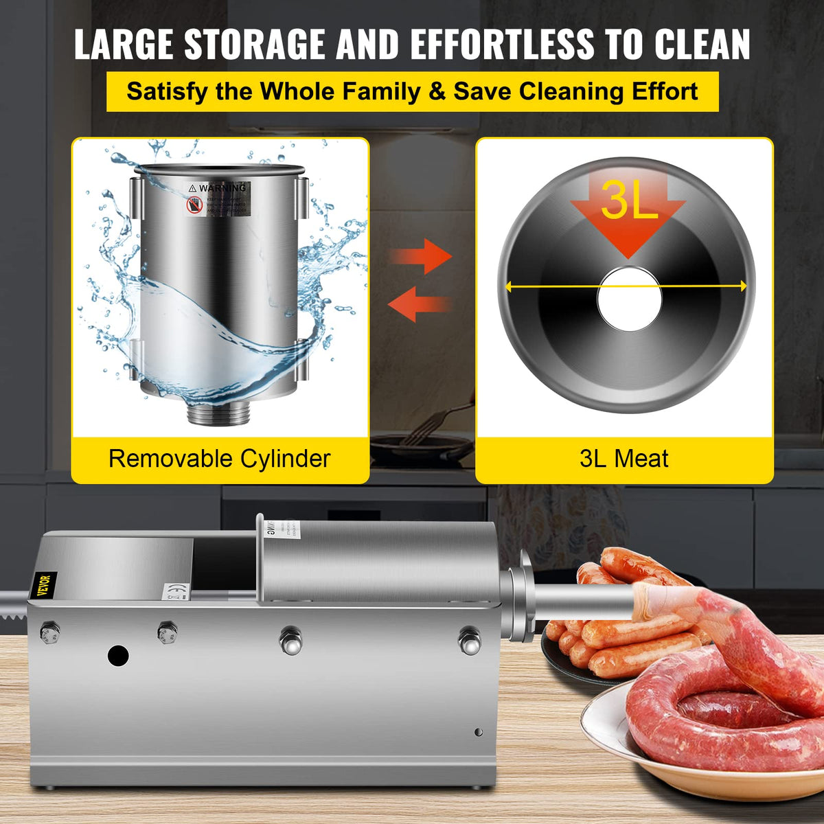 3L Manual Stainless Steel Sausage Stuffer with 5 Filling Nozzles H777