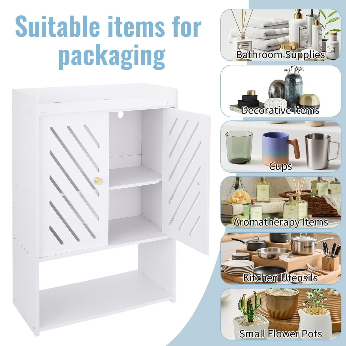 Wall Mounted 4-Tier White Bathroom Storage Cabinet with Door and Shelf F735873