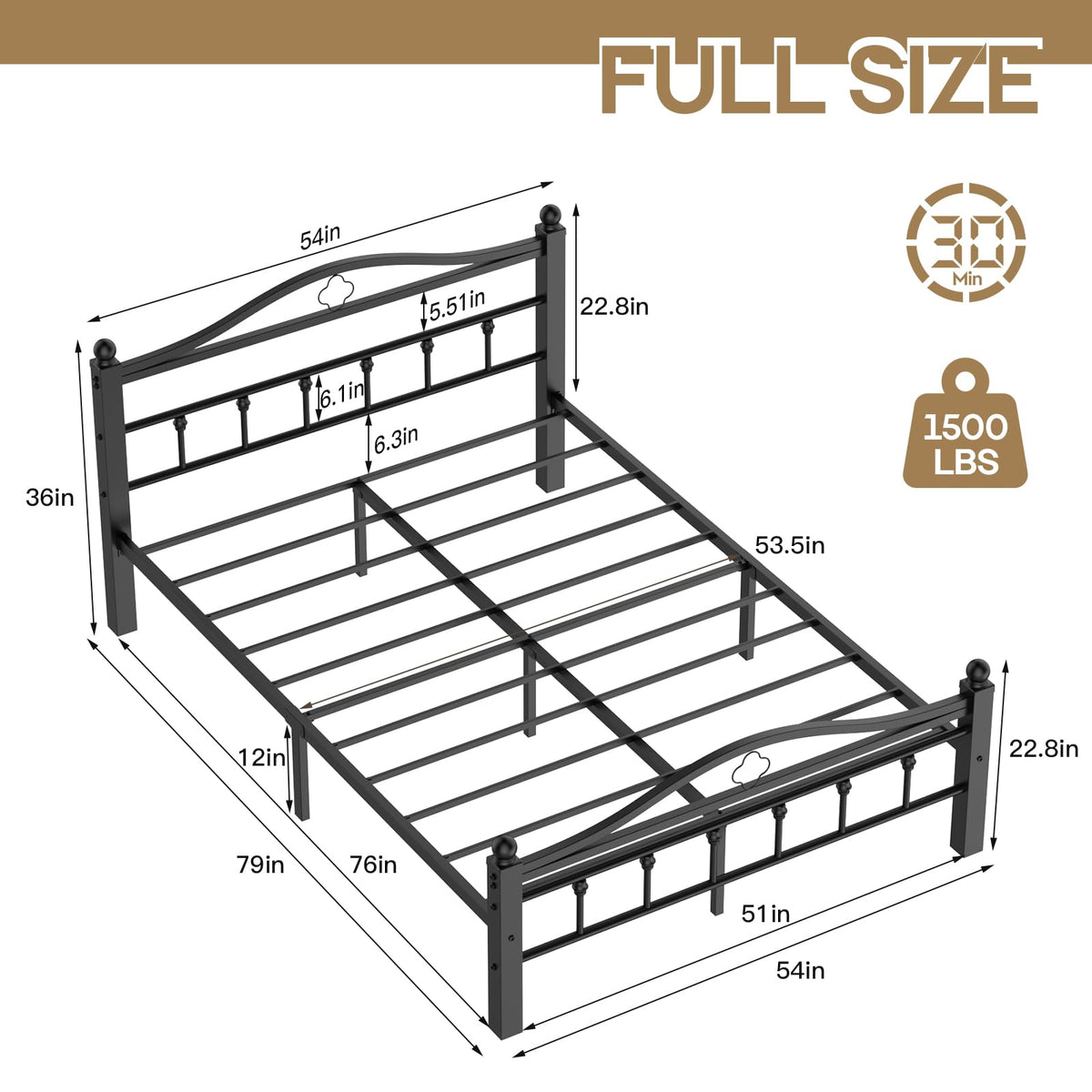 Full Size Bed Frame with Headboard X536933