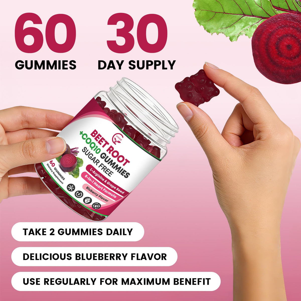 Beet Root Gummies with CoQ10, L-Arginine & Grape Seed Extract, Vegan, 60 Counts E35957