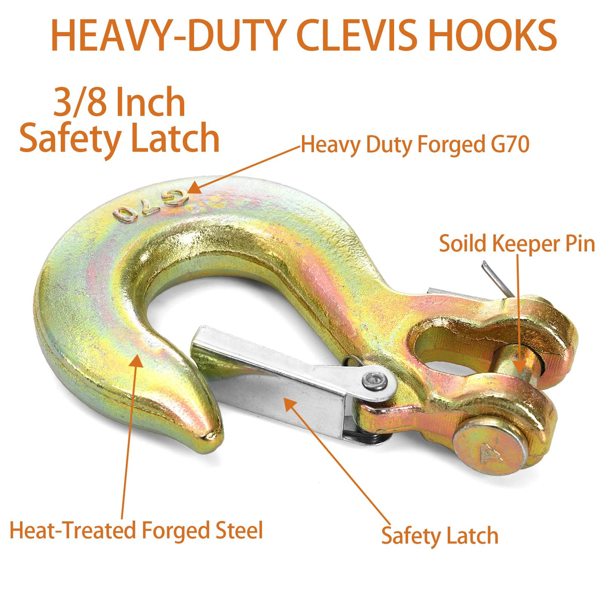 6 Pack 3/8 Inch G70 Forged Steel Clevis Slip Hook with Safety Latch H1812