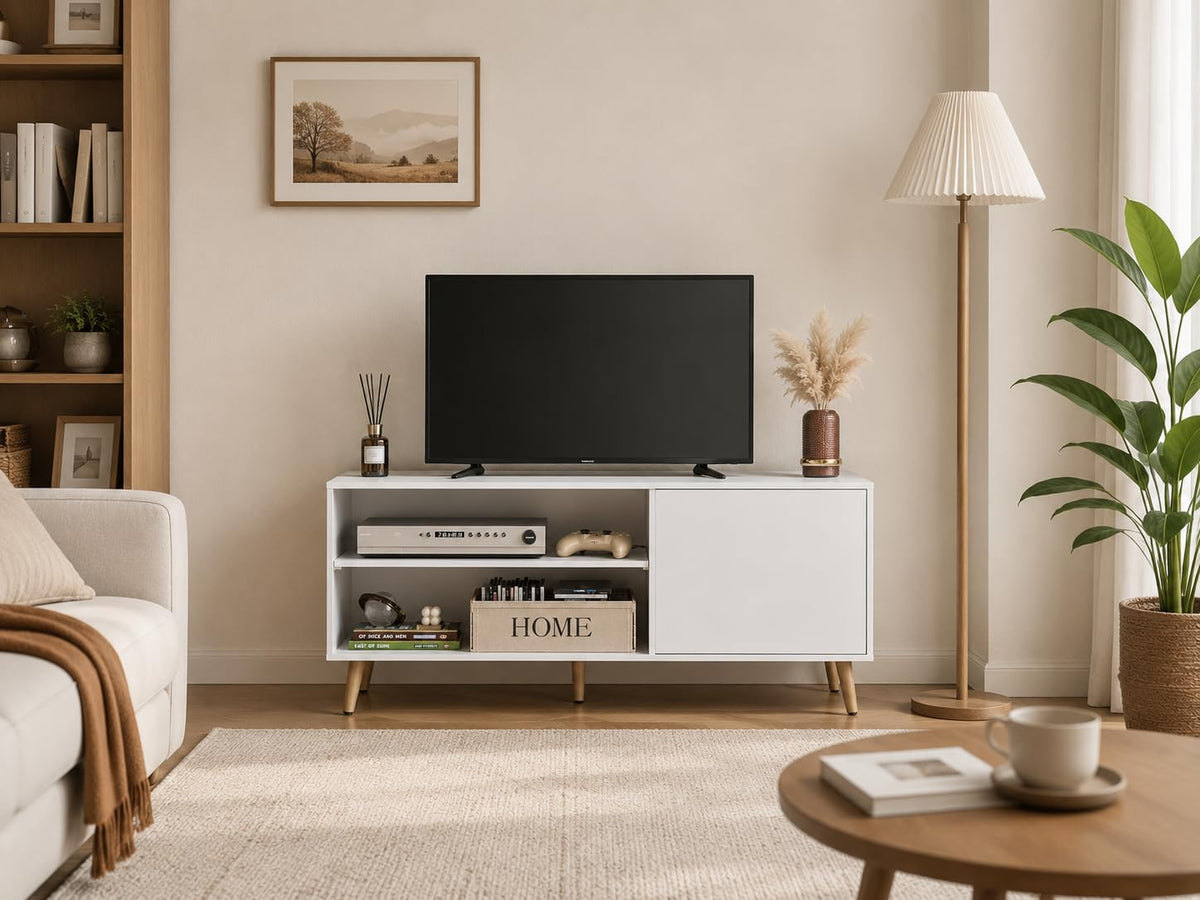 White TV Stand with Storage Cabinet X92807