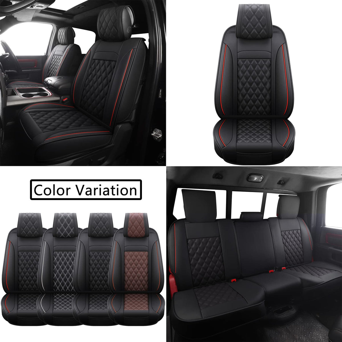 Waterproof Synthetic Leather Car Seat Covers 5PCS Full Set Black Red N315616