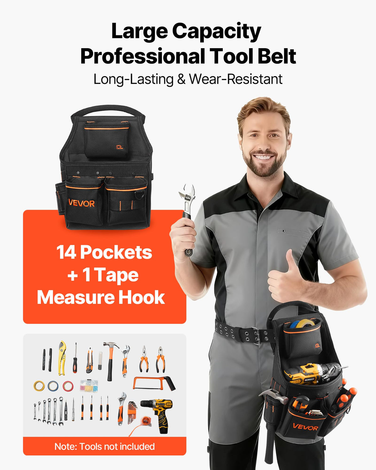 14 Pockets Heavy Duty Adjustable Tool Pouch with Belt D554