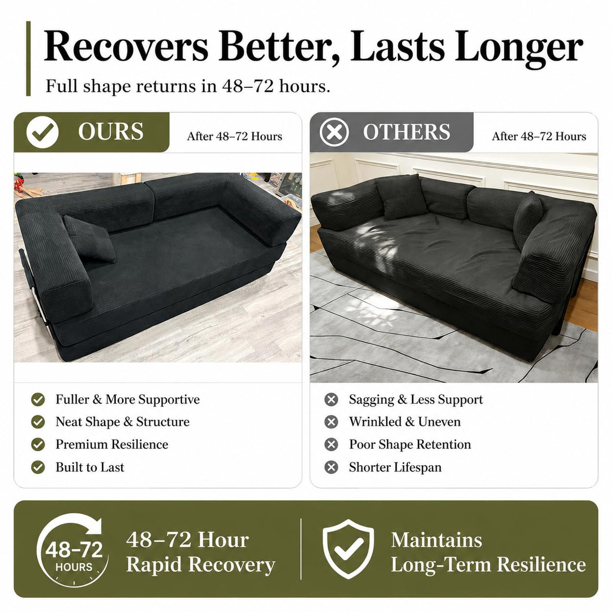 Folding Convertible Corduroy Sofa Bed King Size I138476