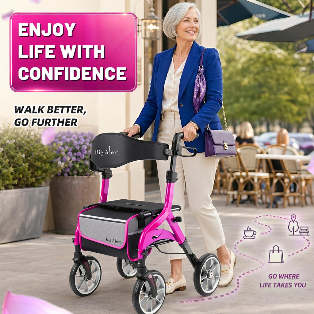 Foldable Lightweight Aluminum Rollator Walker with Seat H568035