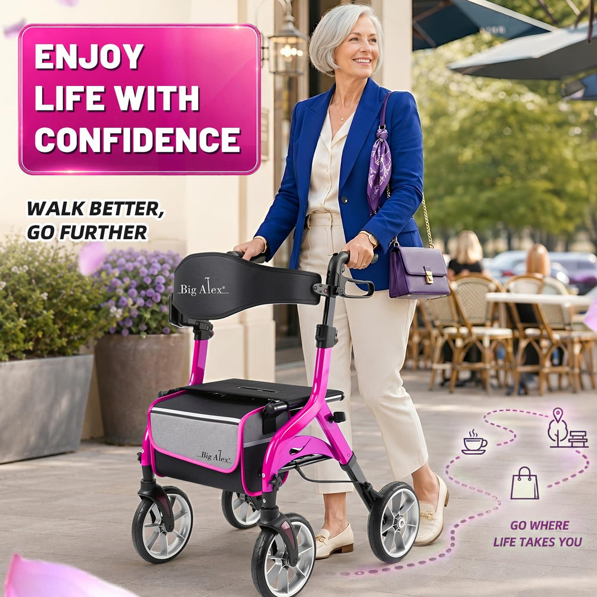 Foldable Lightweight Aluminum Rollator Walker with Seat H568035
