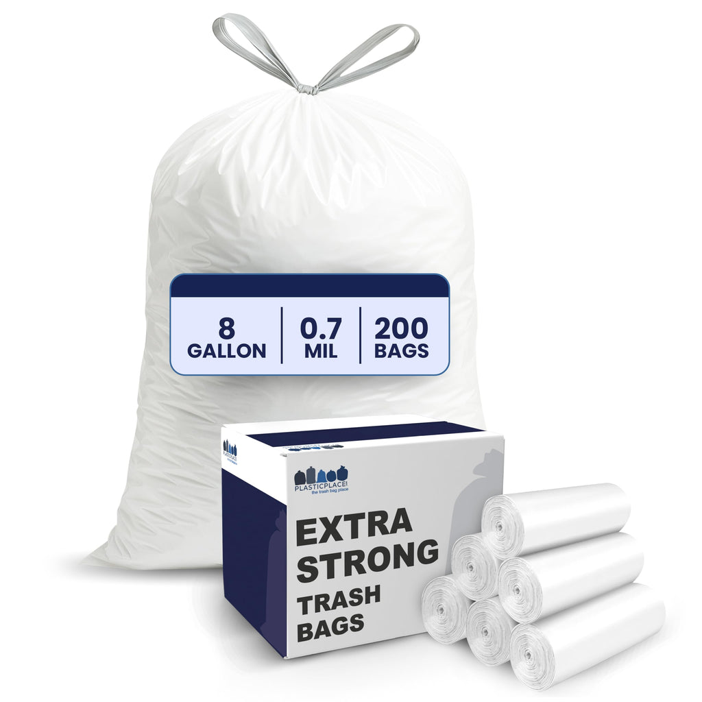 8 Gallon White Drawstring Trash Bags 200 Count N1106