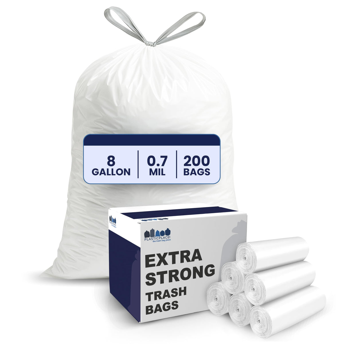 8 Gallon White Drawstring Trash Bags 200 Count N1106