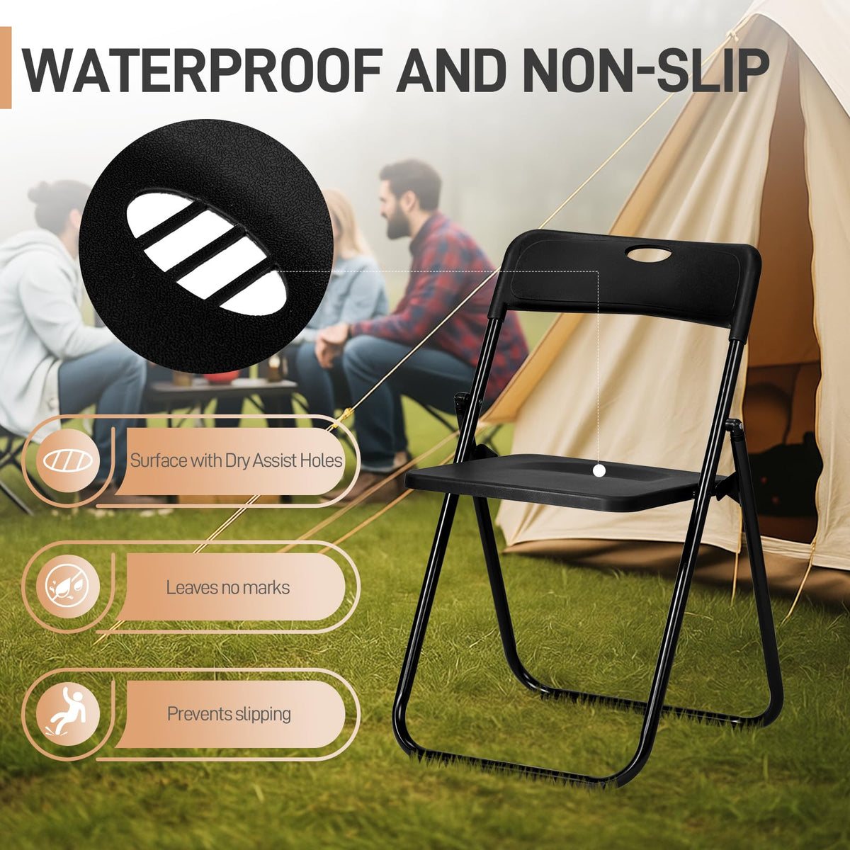 10 PCS Black Plastic Folding Chair T198422