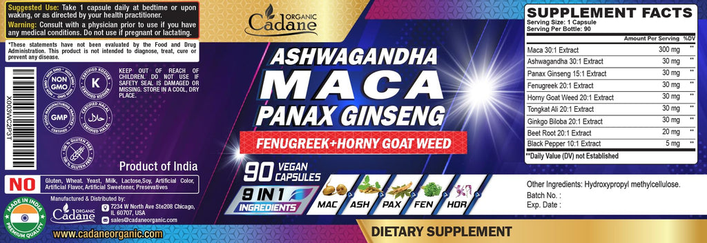 Maca Root Ashwagandha Panax Ginseng Supplement 90 Capsules Y8469