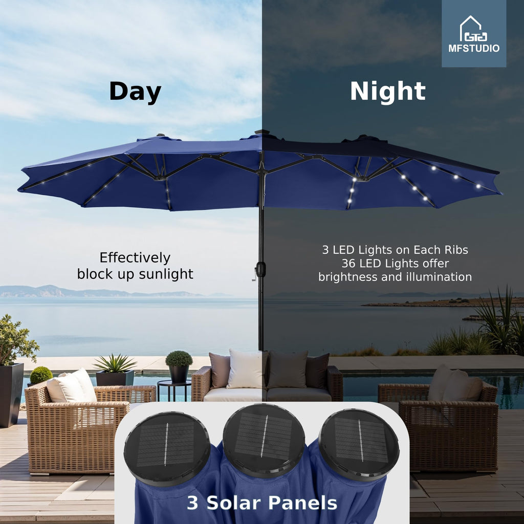 Navy Blue Double-Sided 15ft Patio Umbrella N24523