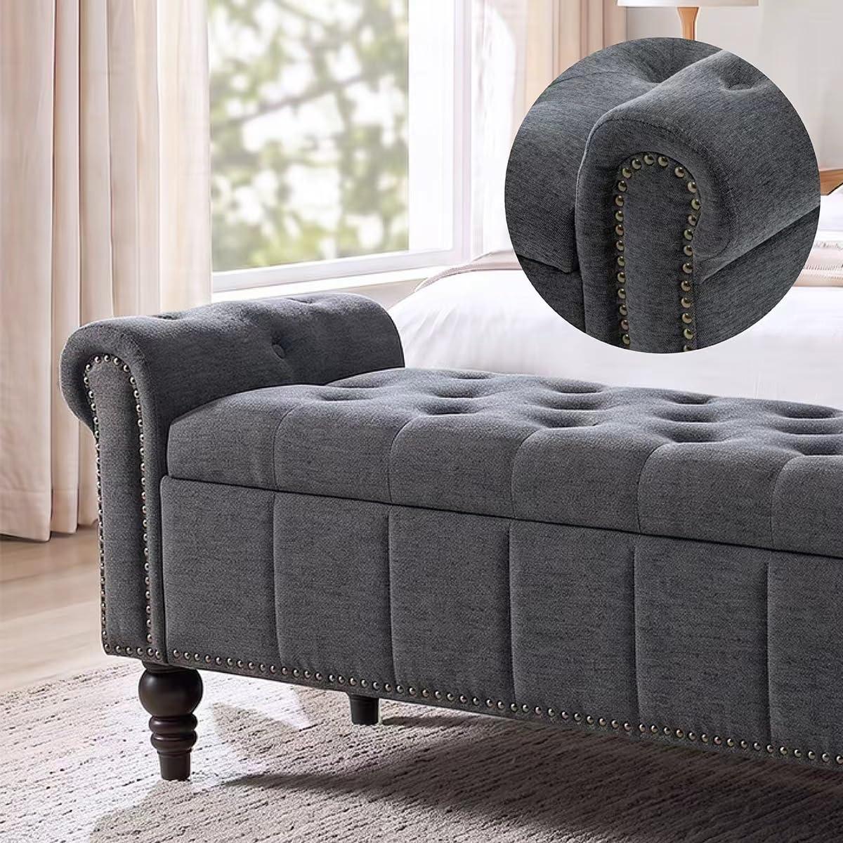 58" Chenille Storage Bench F510370