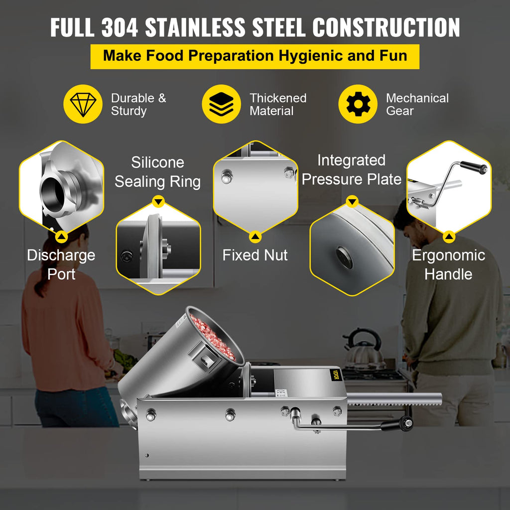 3L Manual Stainless Steel Sausage Stuffer with 5 Filling Nozzles H777