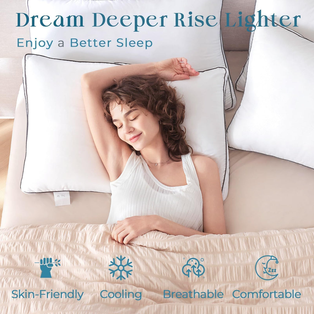 Queen Size Set of 2 White Gusseted Bed Pillows P567