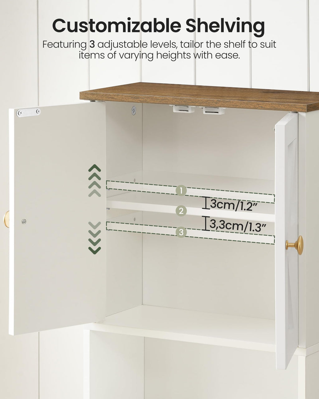 White and Walnut Bathroom Wall Cabinet with Towel Bar H819
