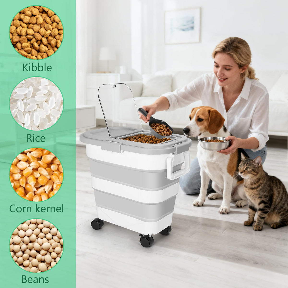 30LB Dog Food Storage Container with Wheels N907