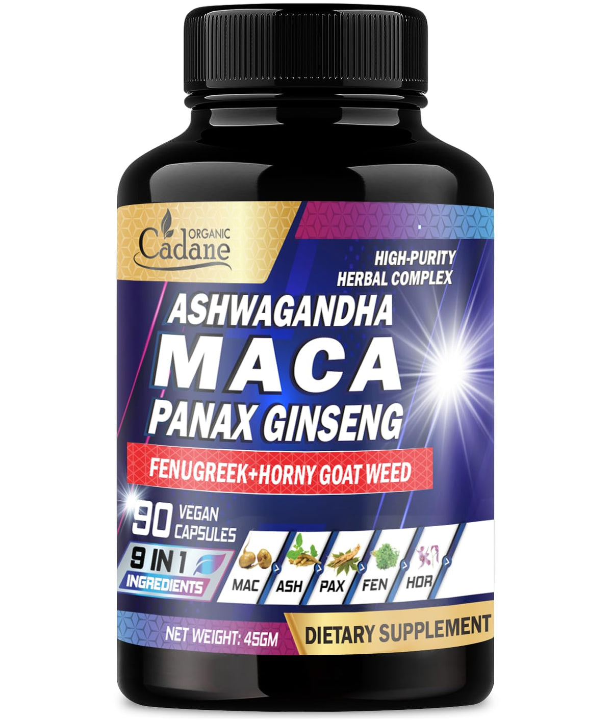 Maca Root Ashwagandha Panax Ginseng Supplement 90 Capsules Y8469